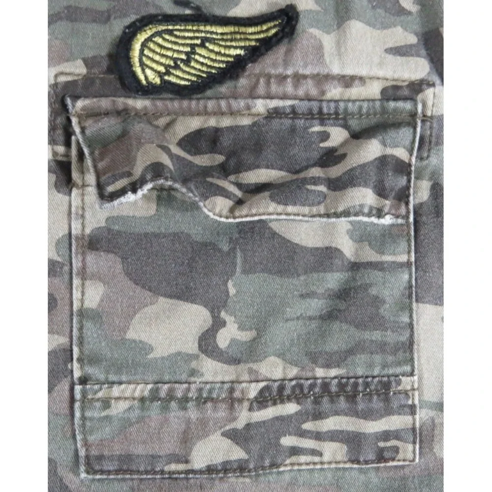 Lazer Men L Camo Military Utility Shirt Jacket Embroidered Wings Patch Shacket